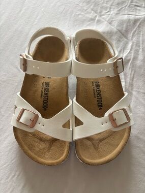 Birkenstock White Kids Sandals with Rose Gold Buckles